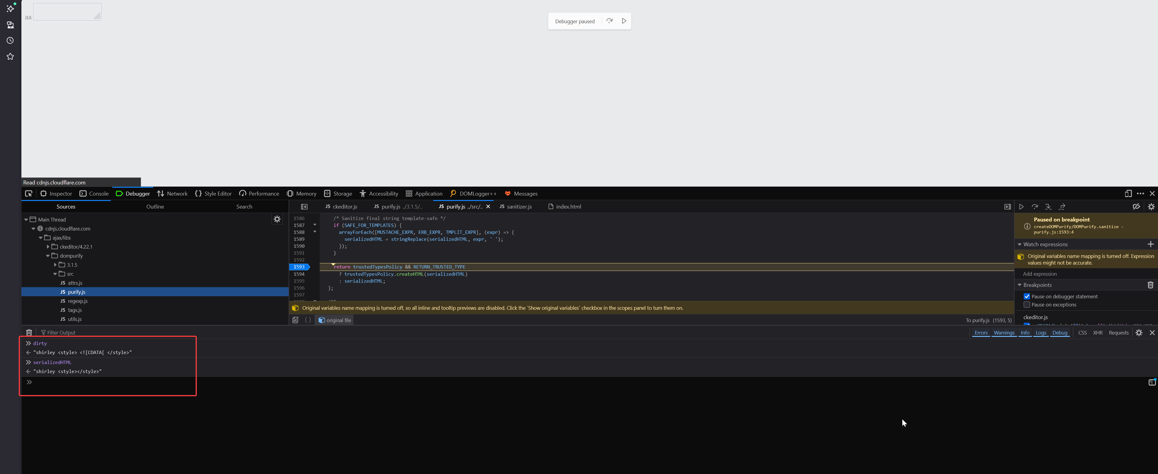 CDATA[ the starting block of CDATA gets passed through this regex test easily without triggering any alarms.
shirley <style> <![CDATA[ </style>
The same works locally but in the target you can see the difference, in the first iteration itself the content inside of STYLE element is removed.
![image